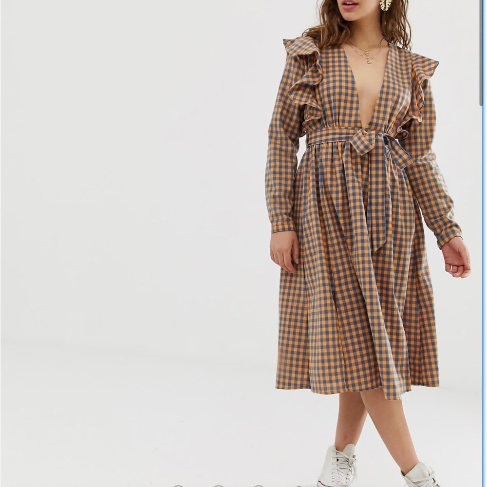 Plaid V-Neck Dress